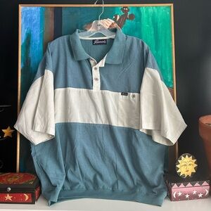 Vintage Penmans Blue and White Men's Polo Shirt XL